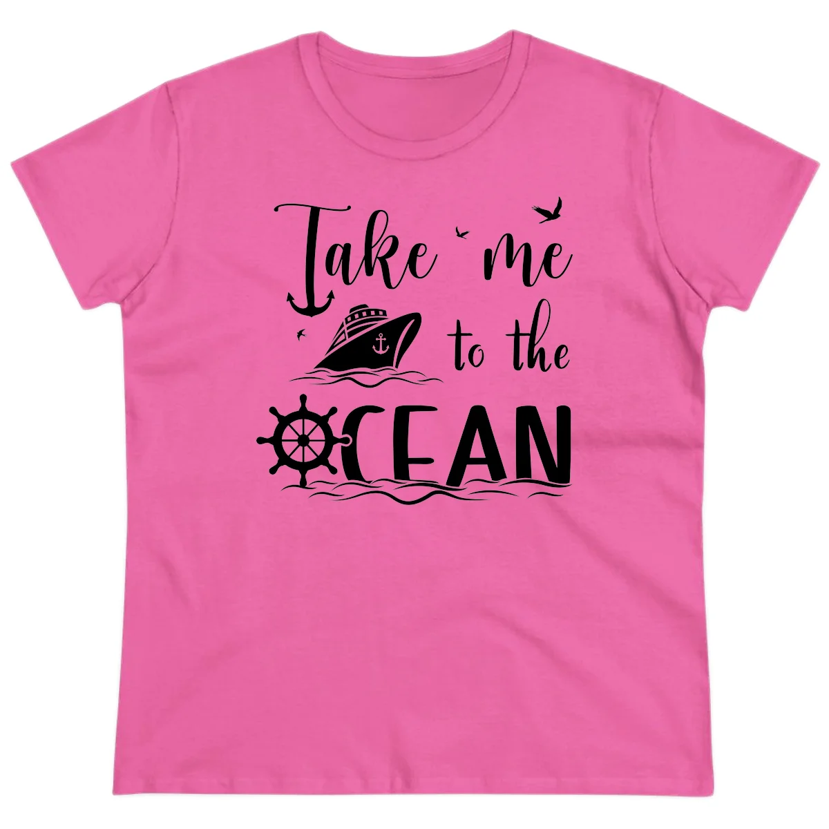 Take Me To The Ocean Ladies Tee in Azalea