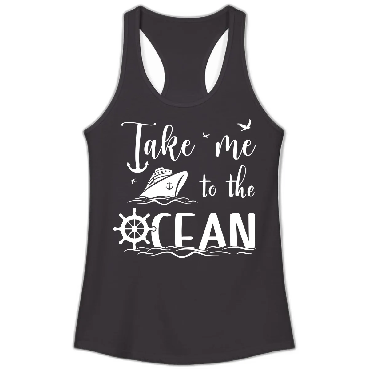 Take Me To The Ocean Ladies Tank in Black