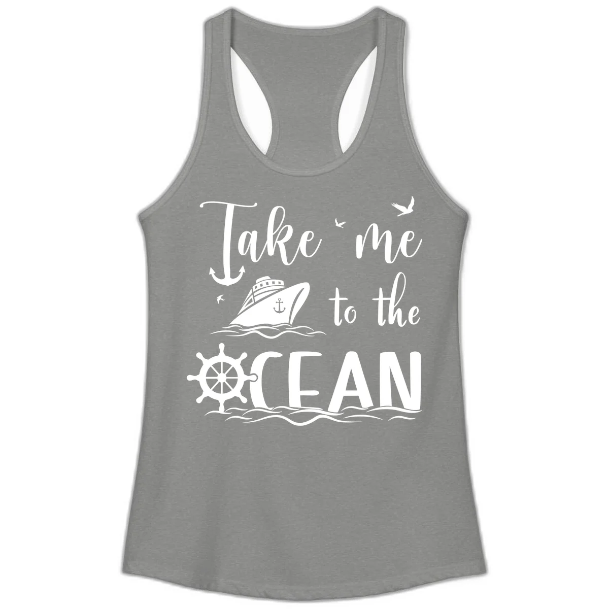 Take Me To The Ocean Ladies Tank in Heather Grey