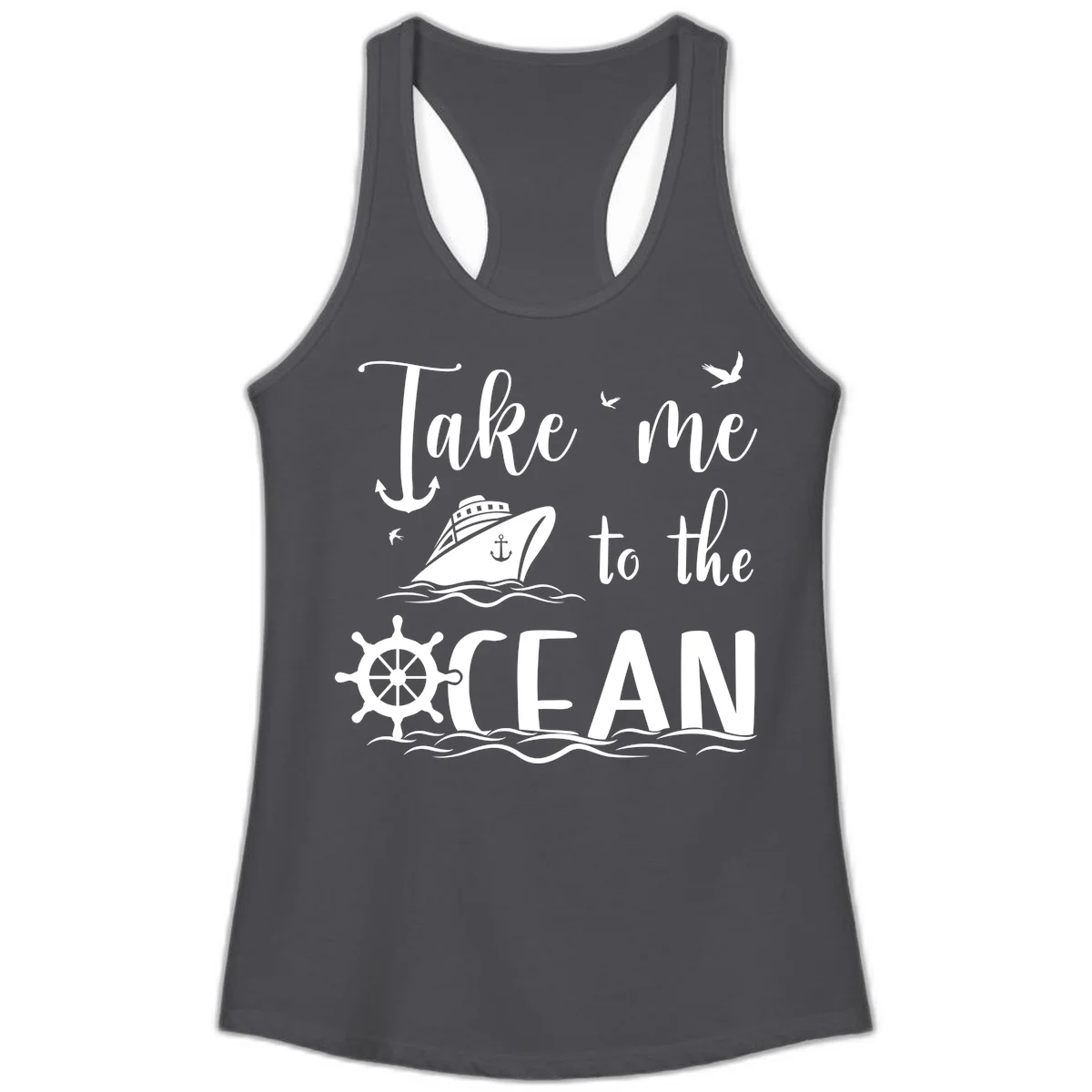 Take Me To The Ocean Ladies Tank in Solid Dark Gray