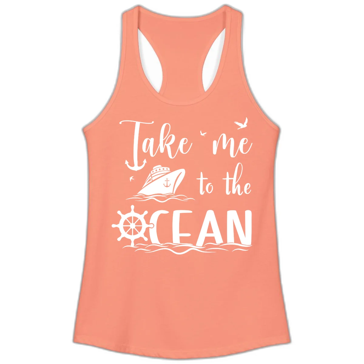 Take Me To The Ocean Ladies Tank in Solid Light Orange