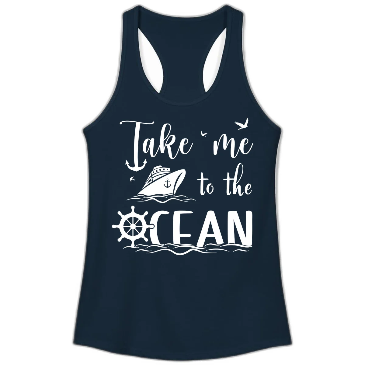 Take Me To The Ocean Ladies Tank in Solid Midnight Navy
