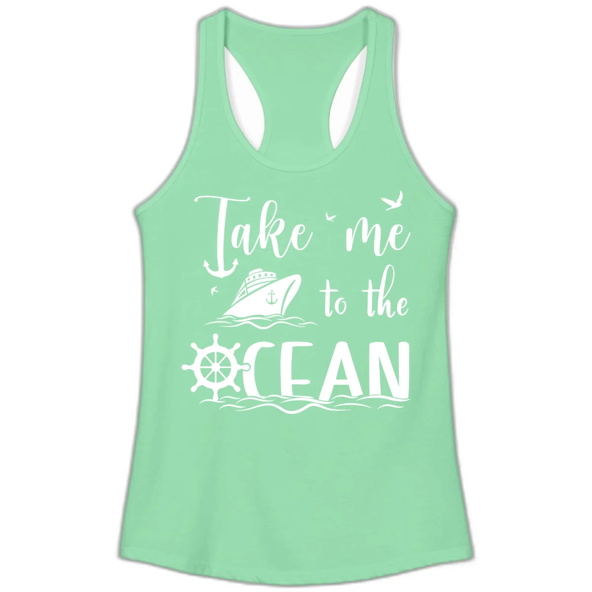 Take Me To The Ocean Ladies Tank in Solid Mint