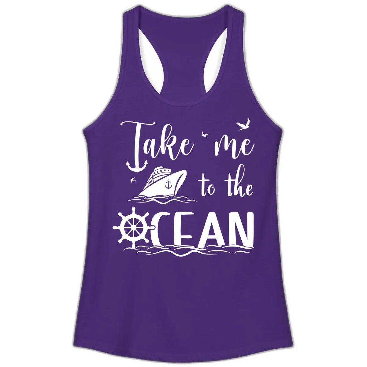 Take Me To The Ocean Ladies Tank in Solid Purple Rush