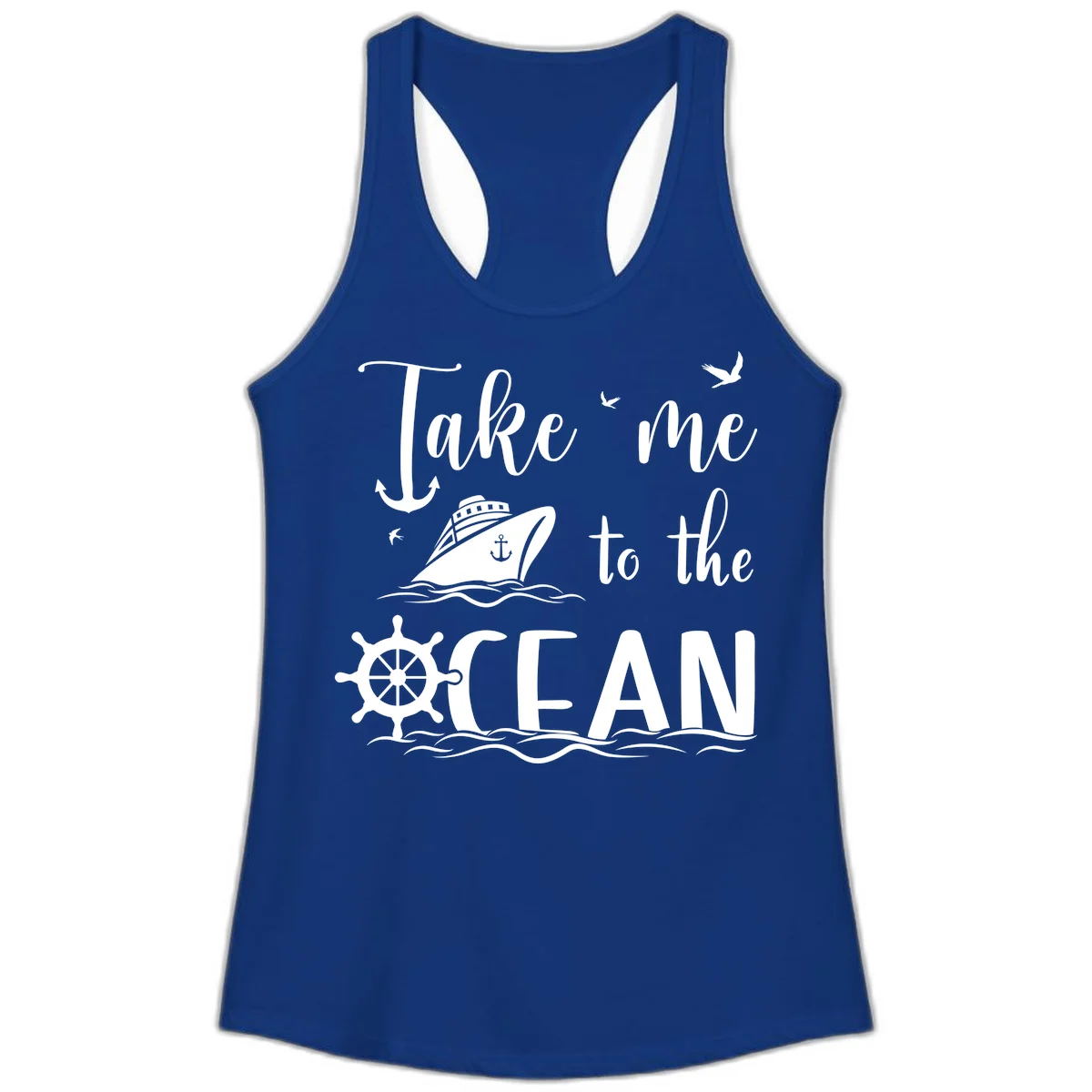 Take Me To The Ocean Ladies Tank in Solid Royal