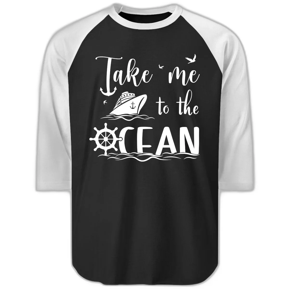 Take Me To The Ocean Raglan 3/4 in Black White