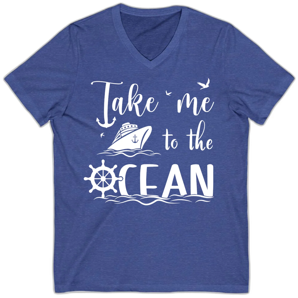 Take Me To The Ocean V-Neck in Heather True Royal