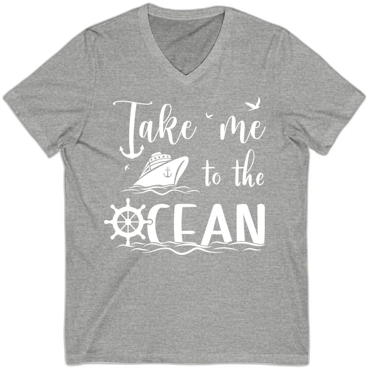 Take Me To The Ocean V-Neck in Athletic Heather