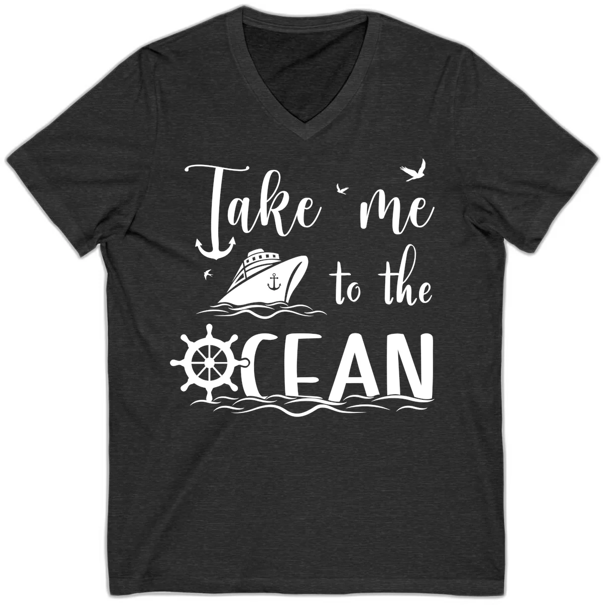 Take Me To The Ocean V-Neck in Dark Grey Heather