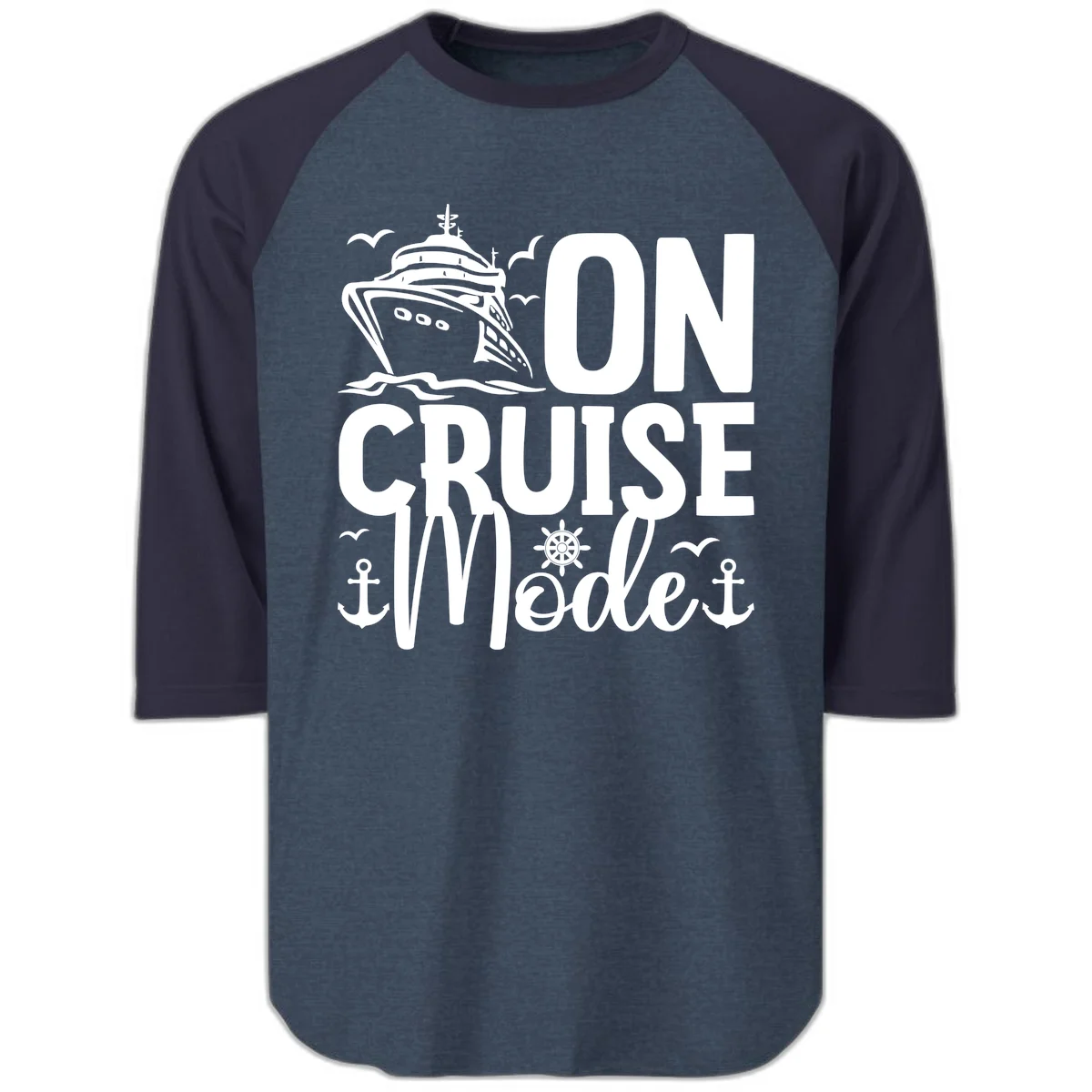 On Cruise Mode Raglan 3/4 Sleeve Tee in Heather Denim Navy