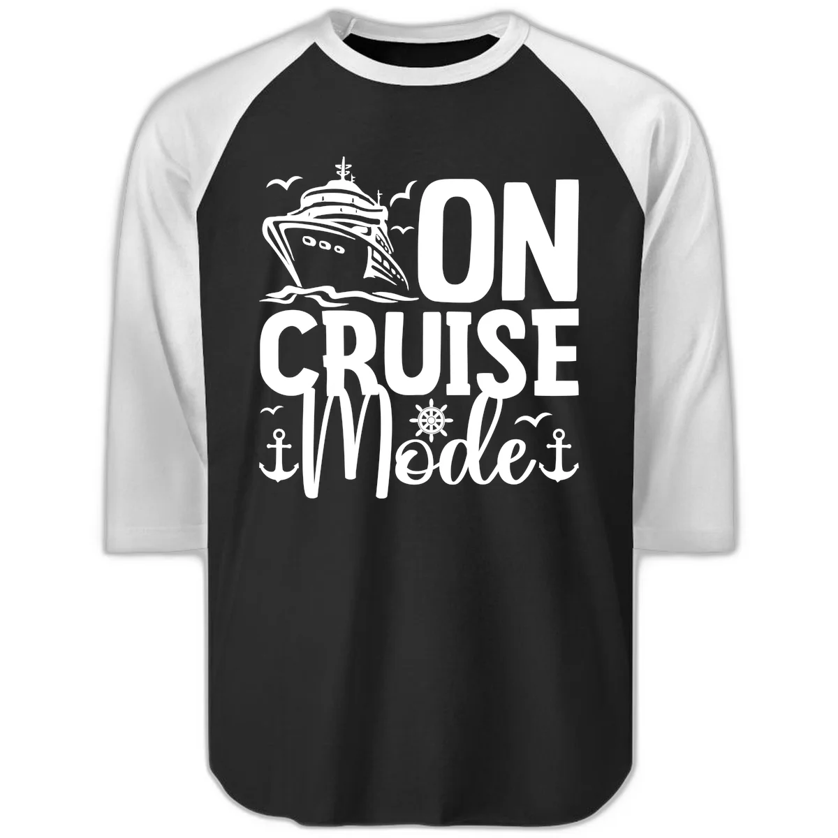 On Cruise Mode Raglan 3/4 Sleeve Tee in Black White