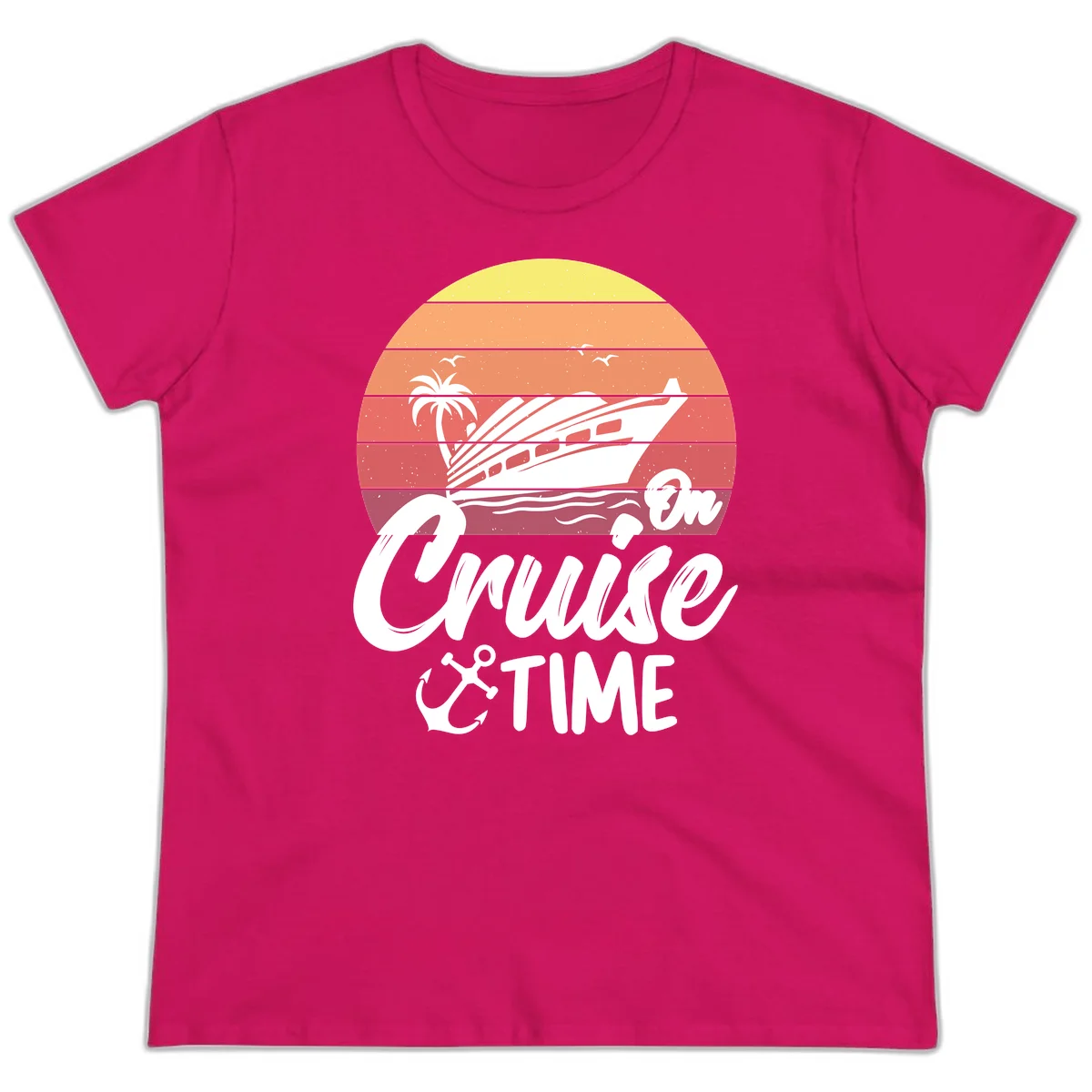 Cruise Time Sunset Vibes Ladies Tee in Heliconia