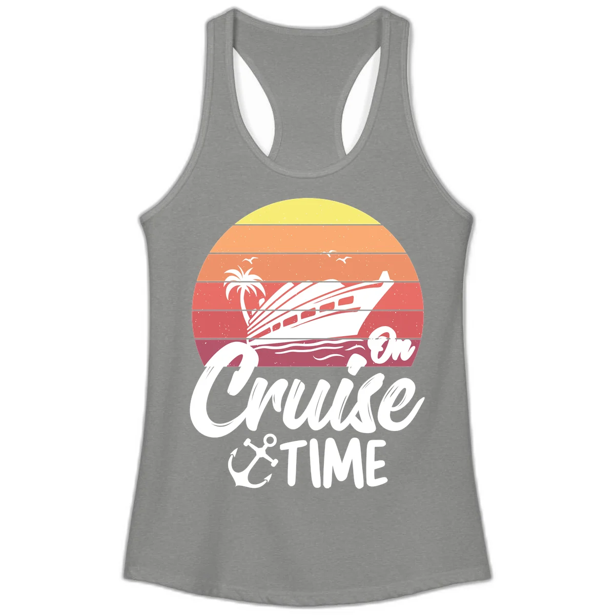 Cruise Time Sunset Vibes Ladies Tank in Heather Grey