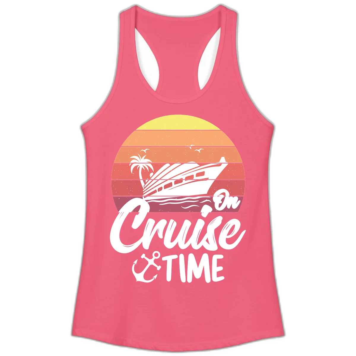 Cruise Time Sunset Vibes Ladies Tank in Hot Pink