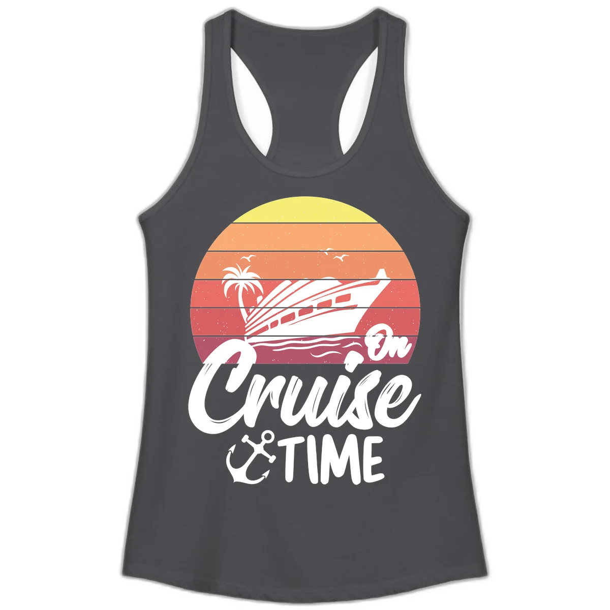 Cruise Time Sunset Vibes Ladies Tank in Solid Dark Gray