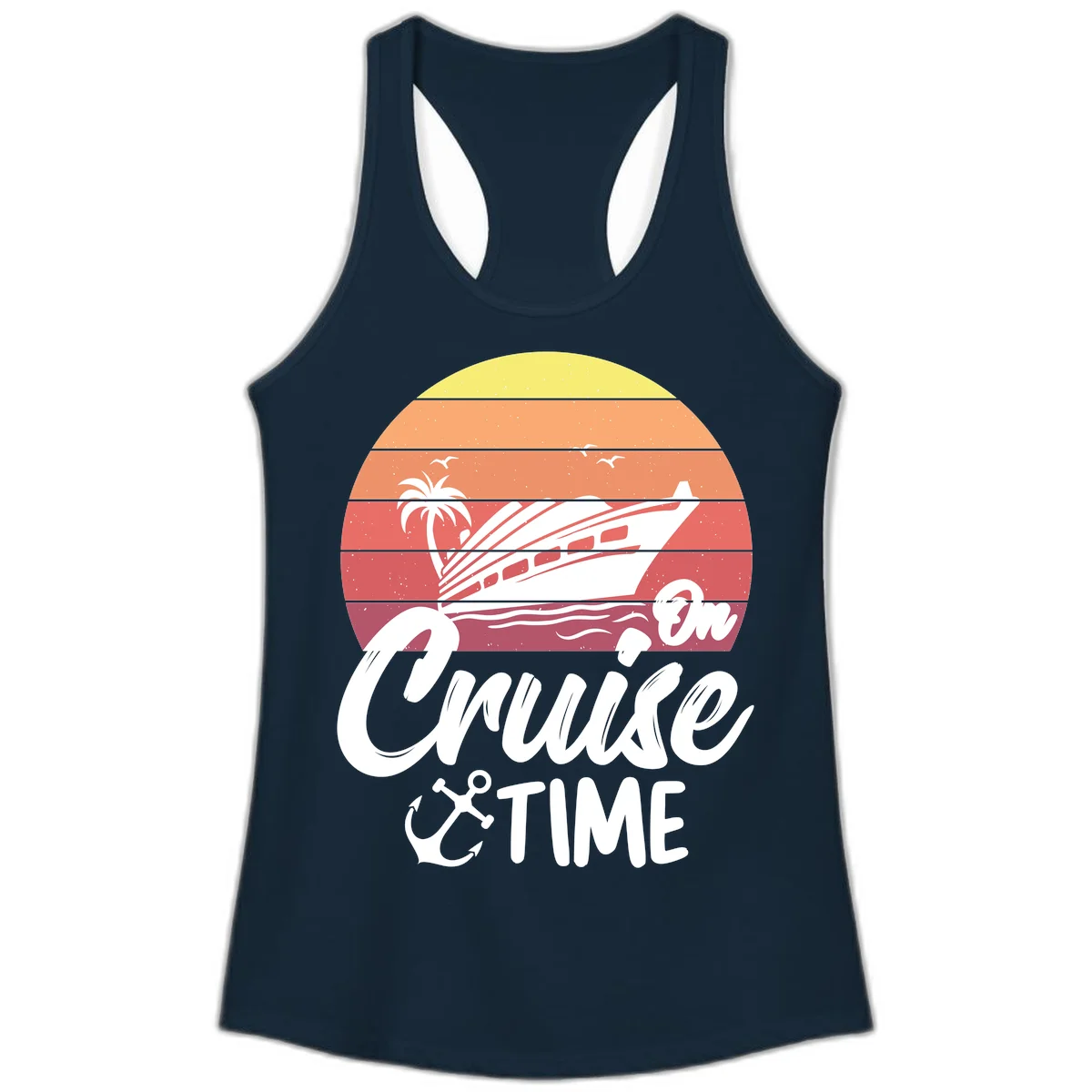 Cruise Time Sunset Vibes Ladies Tank in Solid Midnight Navy