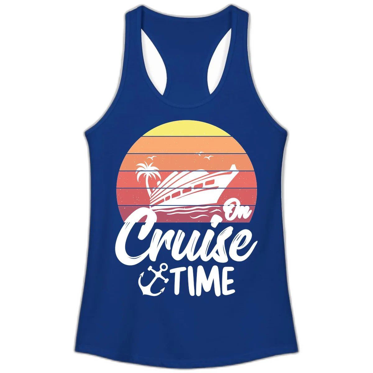 Cruise Time Sunset Vibes Ladies Tank in Solid Royal