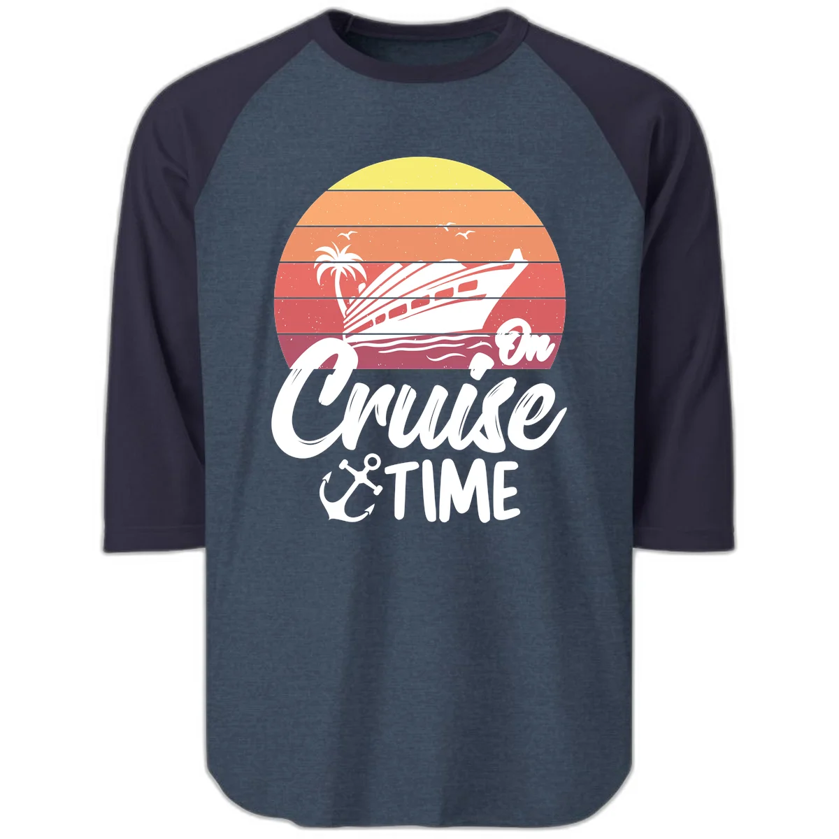 Cruise Time Sunset Vibes Raglan 3/4 in Heather Denim Navy