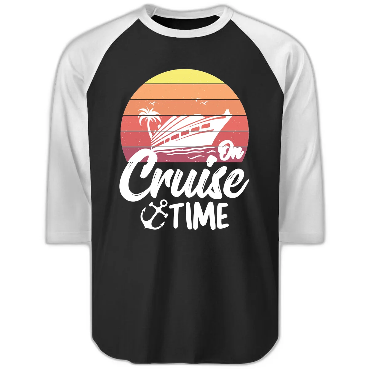 Cruise Time Sunset Vibes Raglan 3/4 in Black White