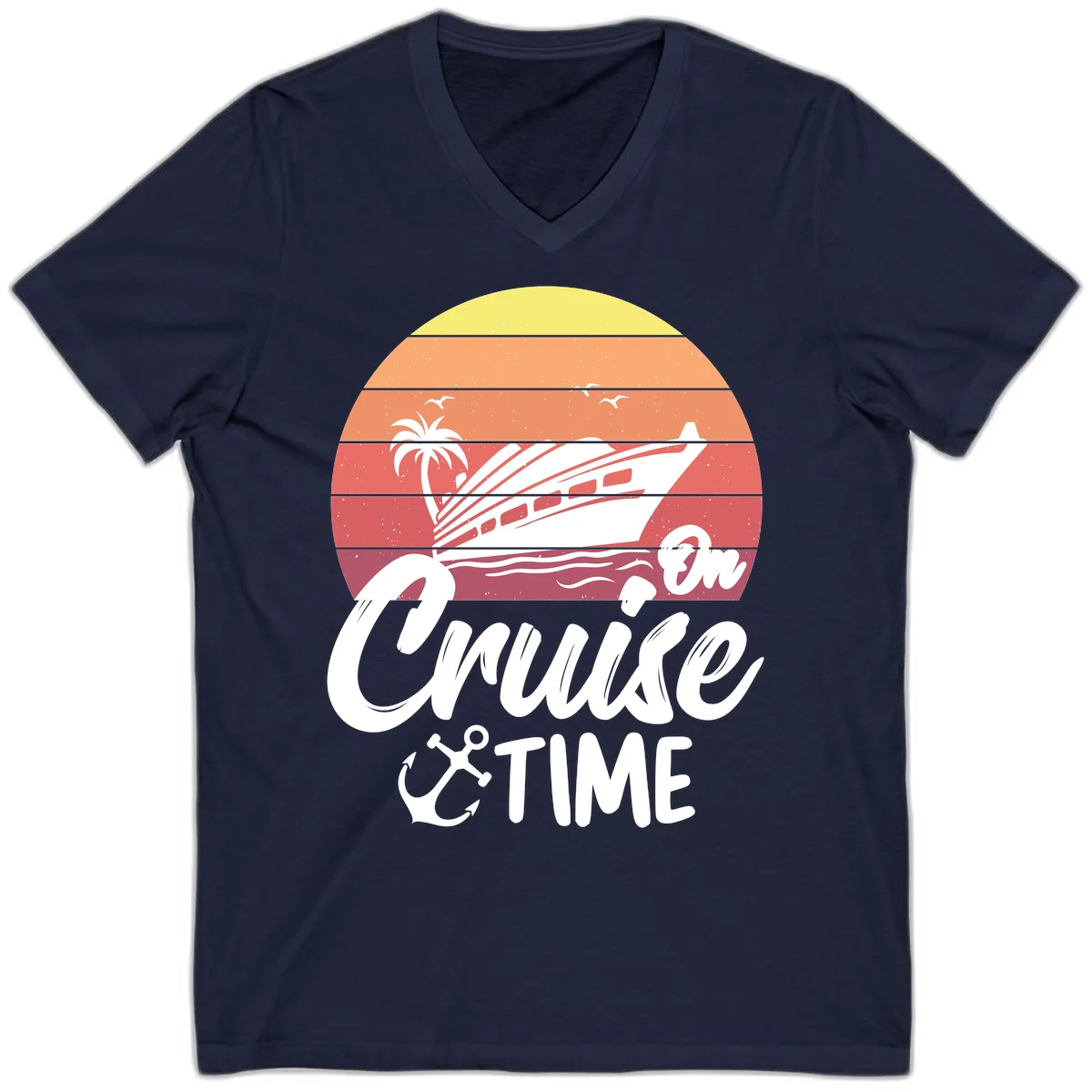 Cruise Time Sunset Vibes V-Neck in Navy
