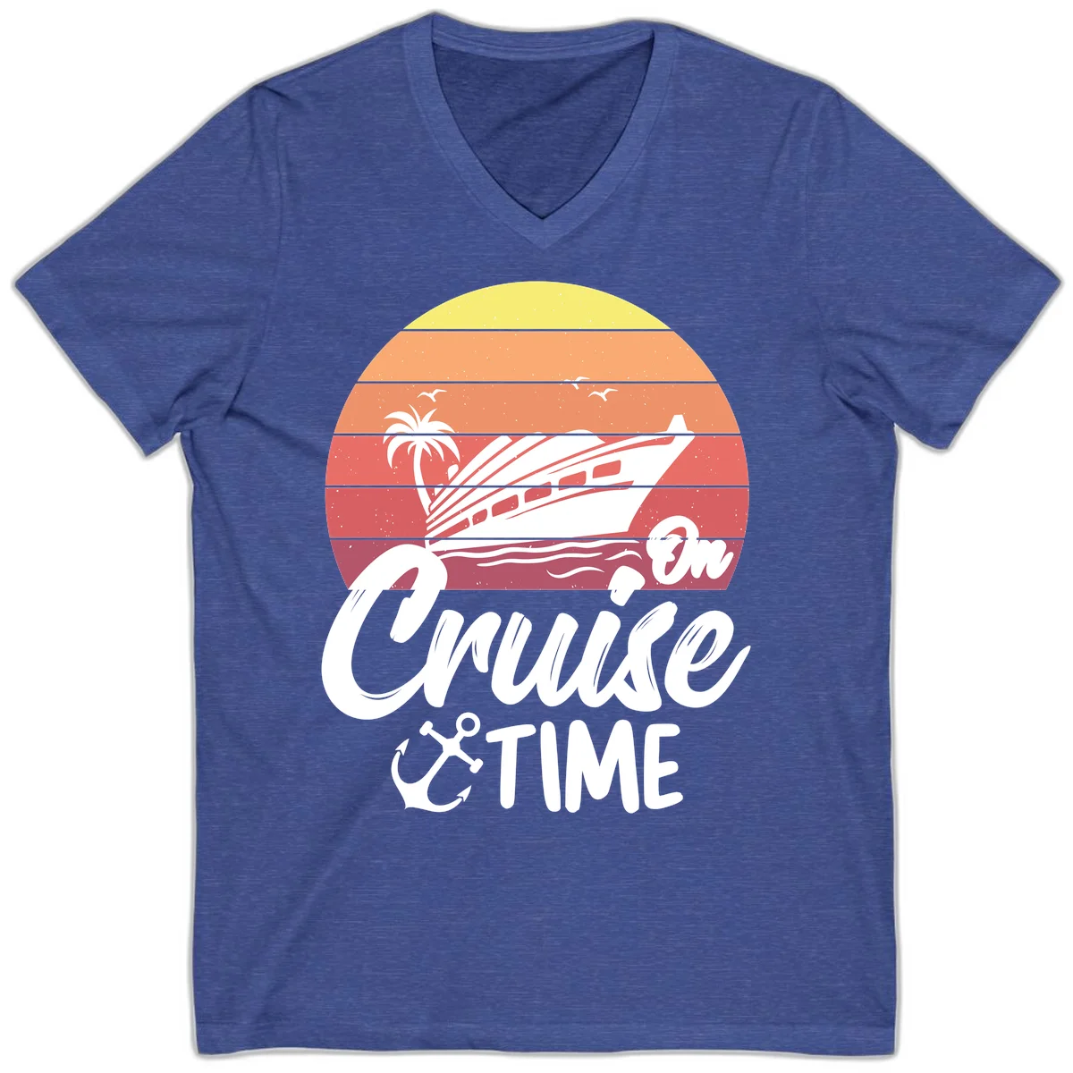 Cruise Time Sunset Vibes V-Neck in Heather True Royal