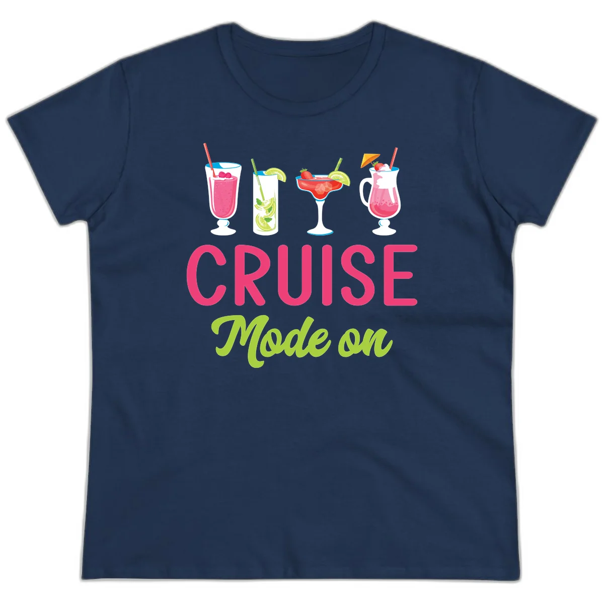 Cruise Mode On Ladies Tee in Navy