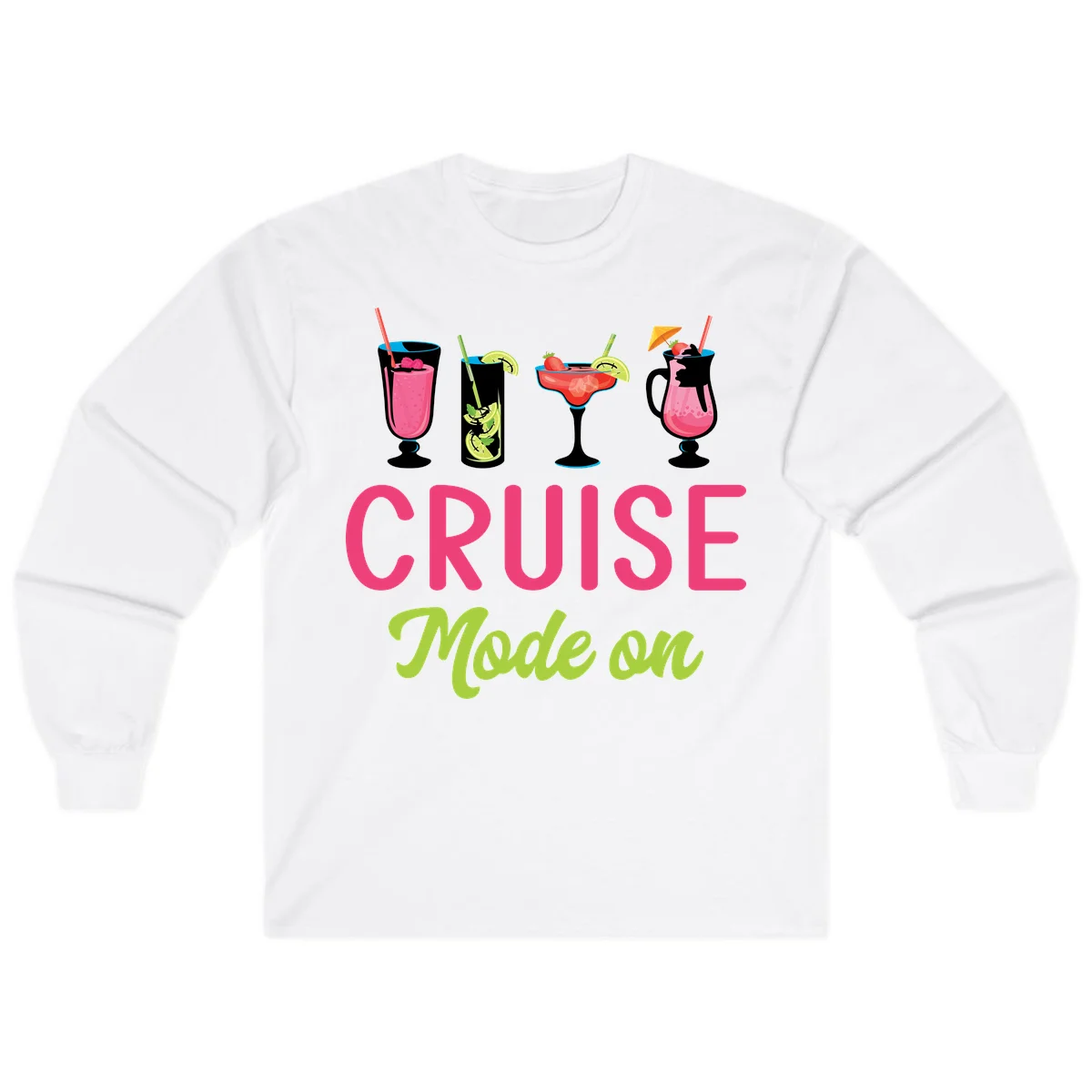 Cruise Mode On Long Sleeve T-Shirt in White