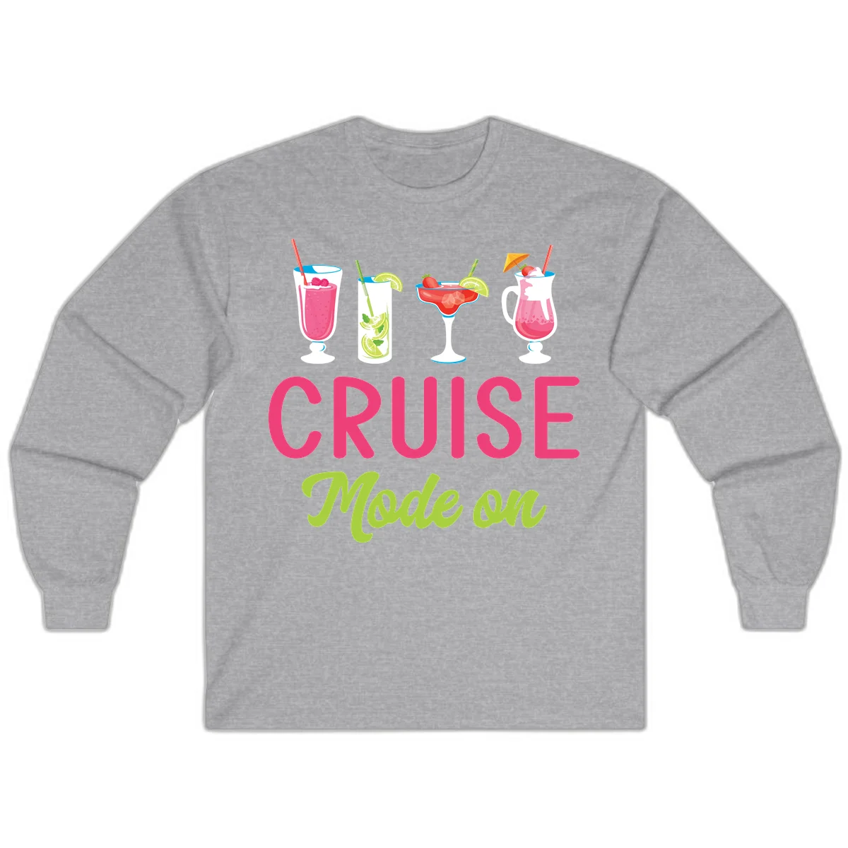 Cruise Mode On Long Sleeve T-Shirt in Sport Grey
