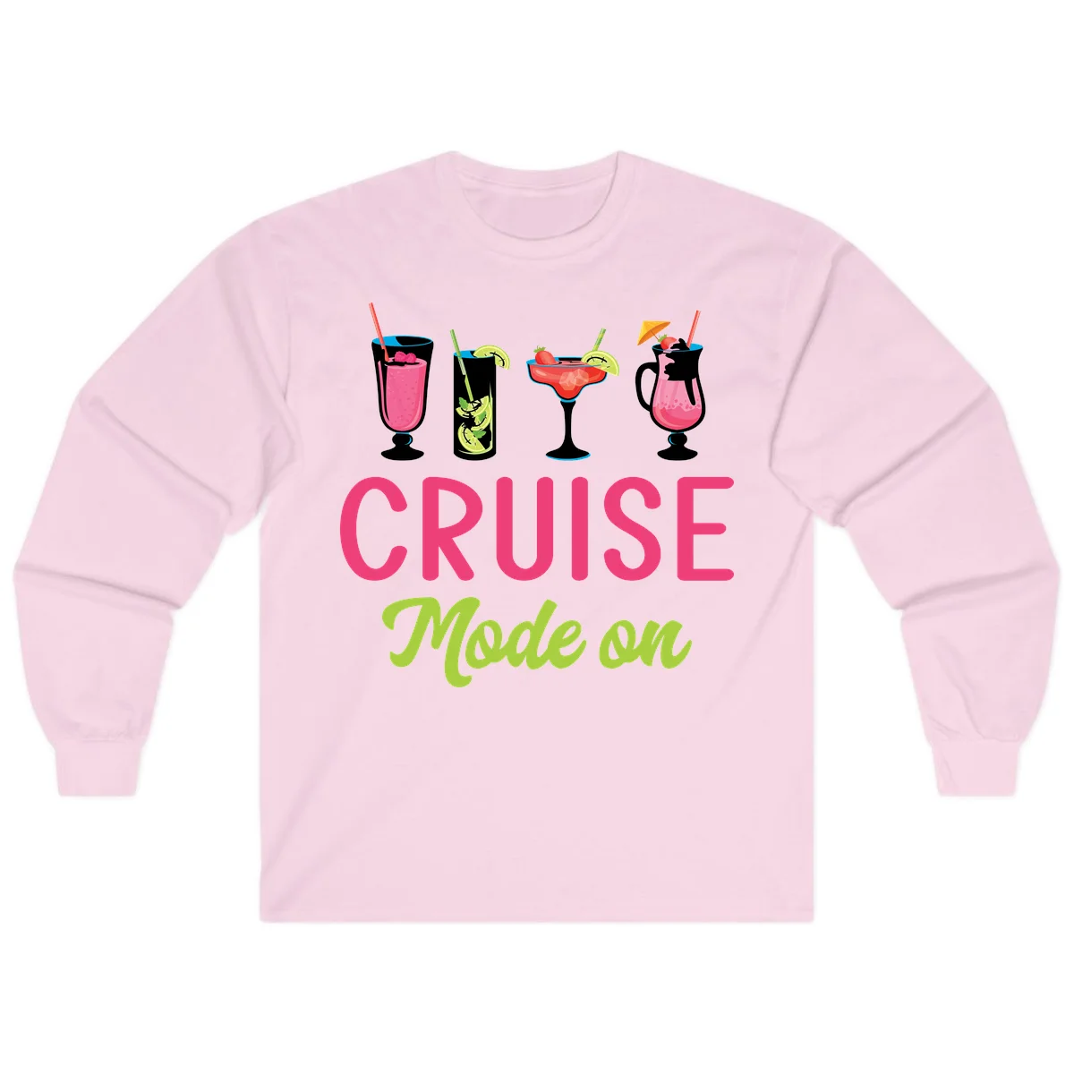 Cruise Mode On Long Sleeve T-Shirt in Light Pink