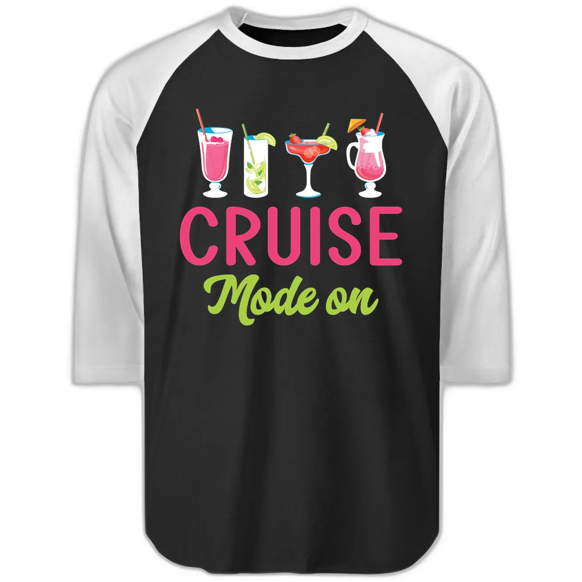 Cruise Mode On Raglan 3/4 Sleeve Tee in Black White