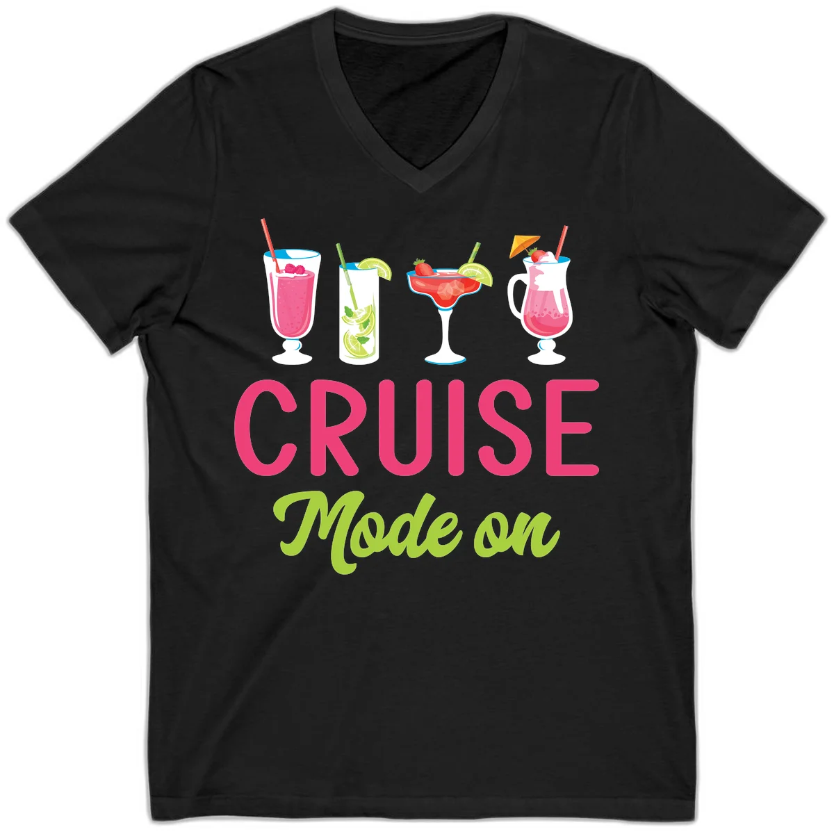 Cruise Mode On V-Neck T-Shirt in Black