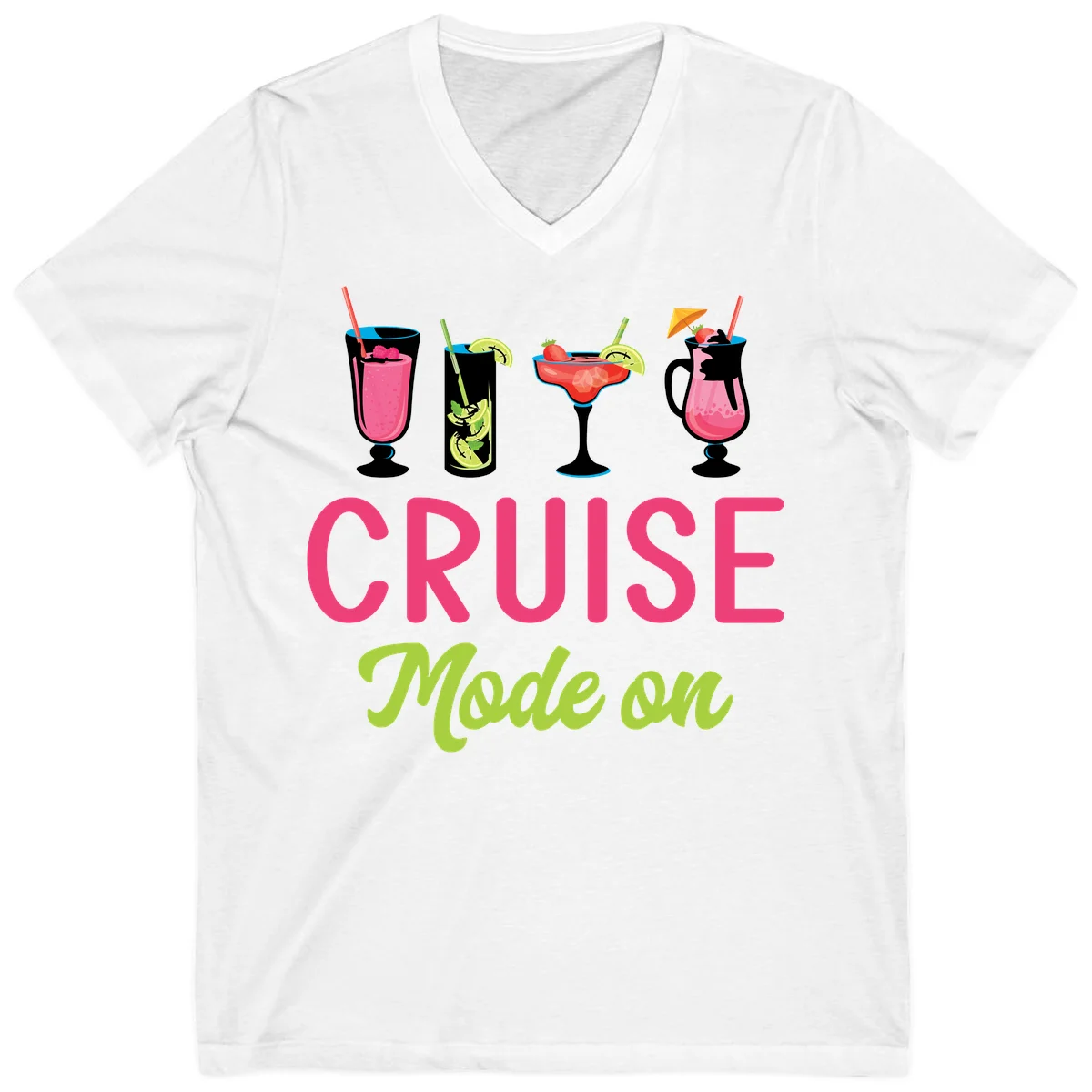 Cruise Mode On V-Neck T-Shirt in White