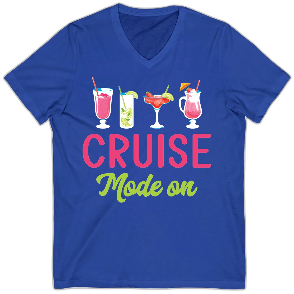 Cruise Mode On V-Neck T-Shirt in True Royal
