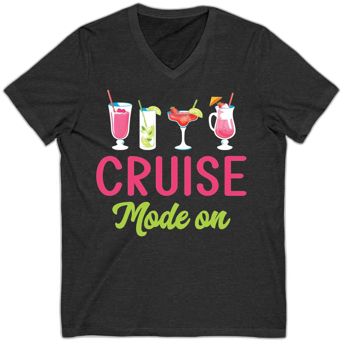 Cruise Mode On V-Neck T-Shirt in Dark Grey Heather