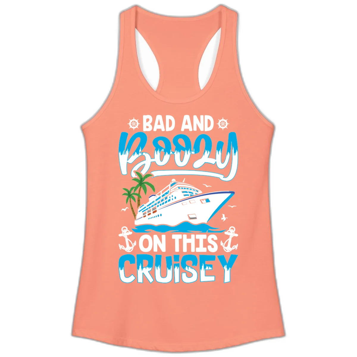 Bad And Saucy On This Cruise Ladies Tank in Solid Light Orange