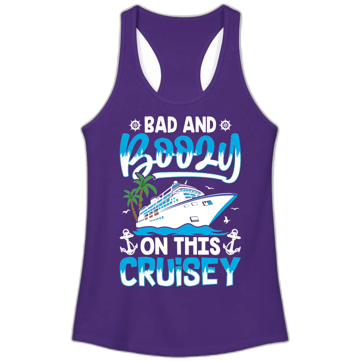 Bad And Saucy On This Cruise Ladies Tank in Solid Purple Rush