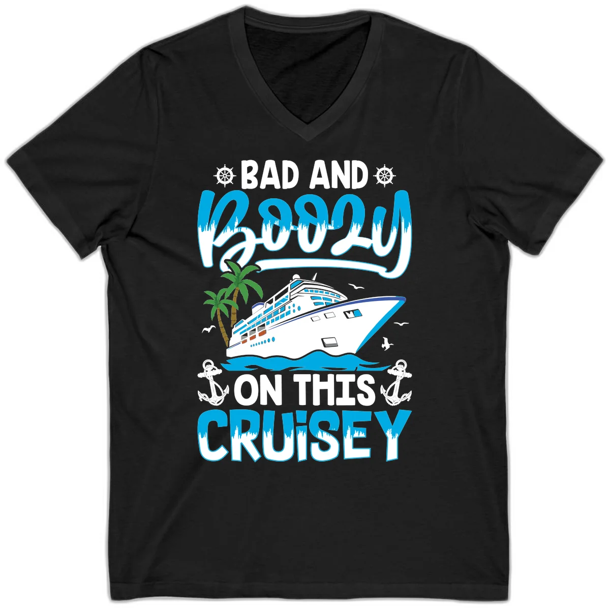 Bad And Saucy On This Cruise V-Neck in Black