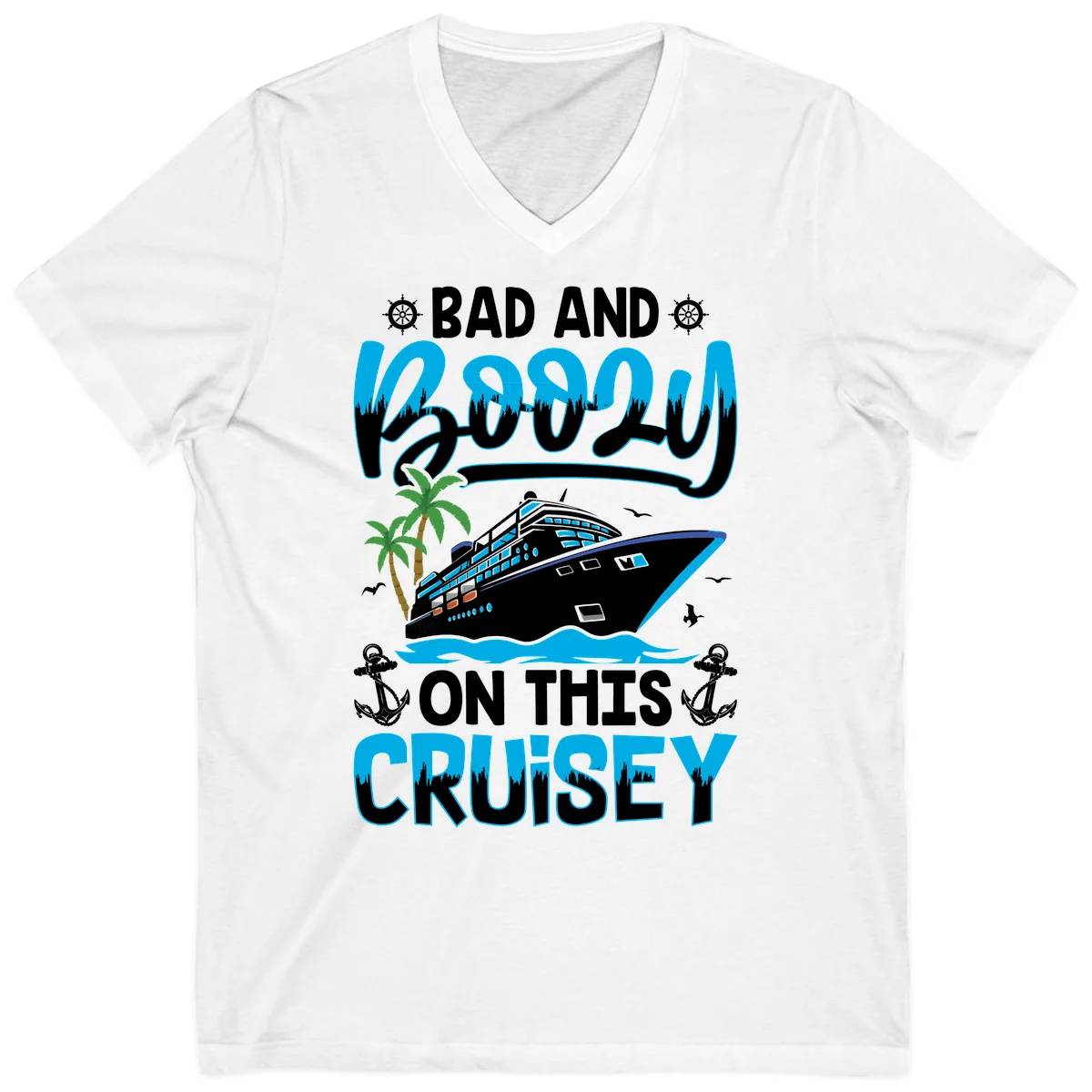 Bad And Saucy On This Cruise V-Neck in White