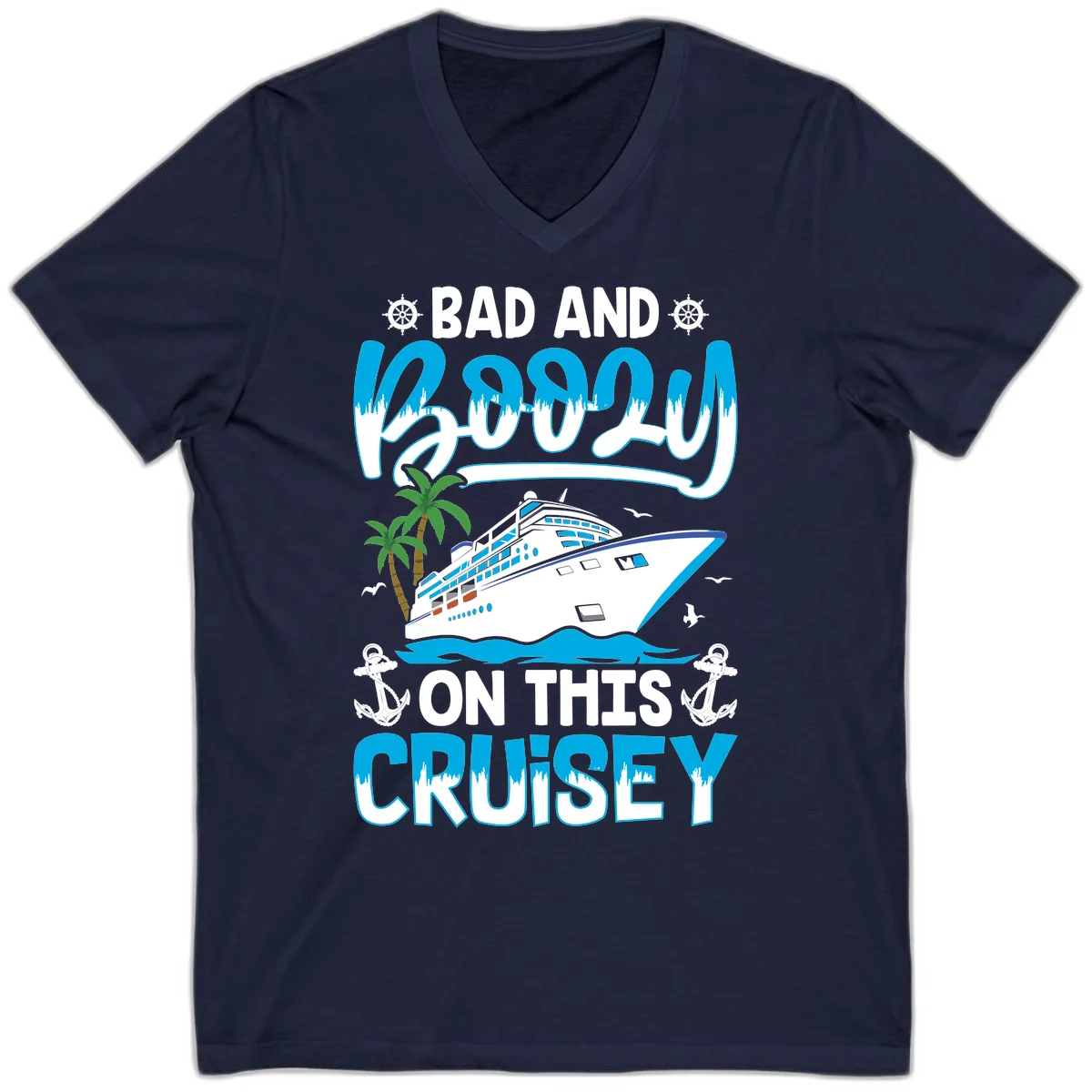 Bad And Saucy On This Cruise V-Neck in Navy
