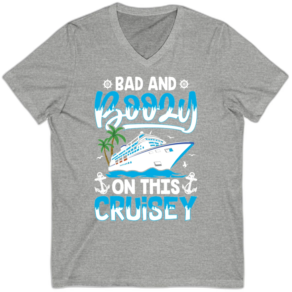 Bad And Saucy On This Cruise V-Neck in Athletic Heather