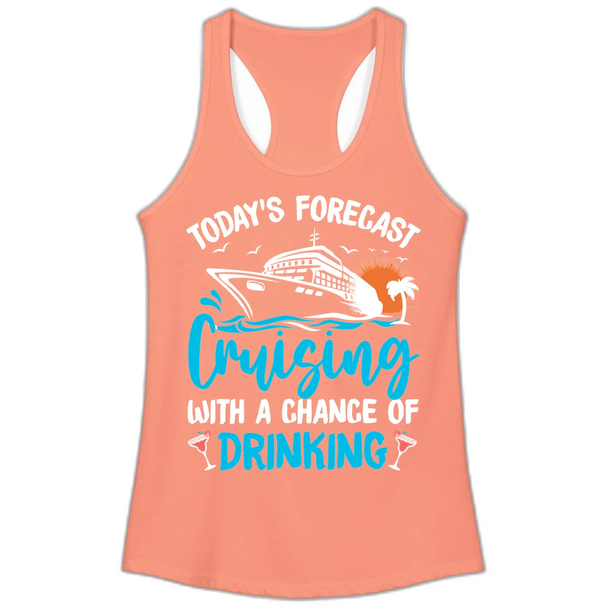 Cruising With A Chance Of Drinking Ladies Tank in Solid Light Orange