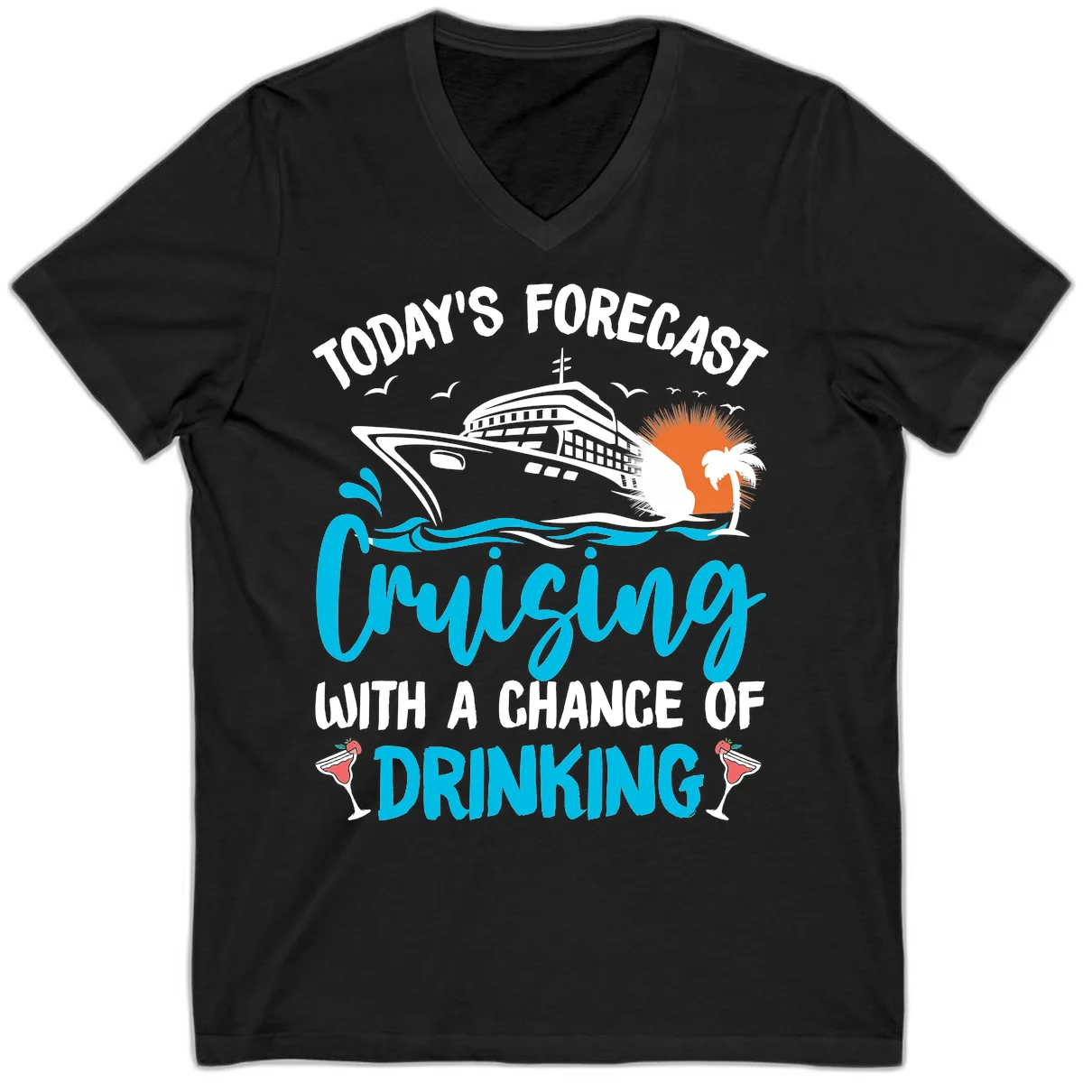 Cruising With A Chance Of Drinking V-Neck in Black