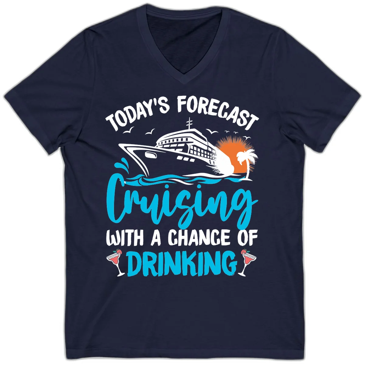 Cruising With A Chance Of Drinking V-Neck in Navy