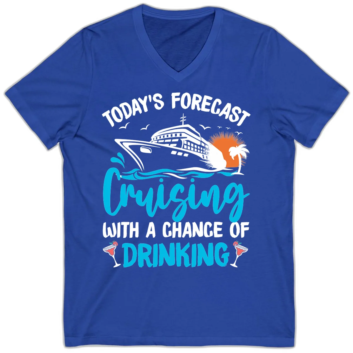 Cruising With A Chance Of Drinking V-Neck in True Royal