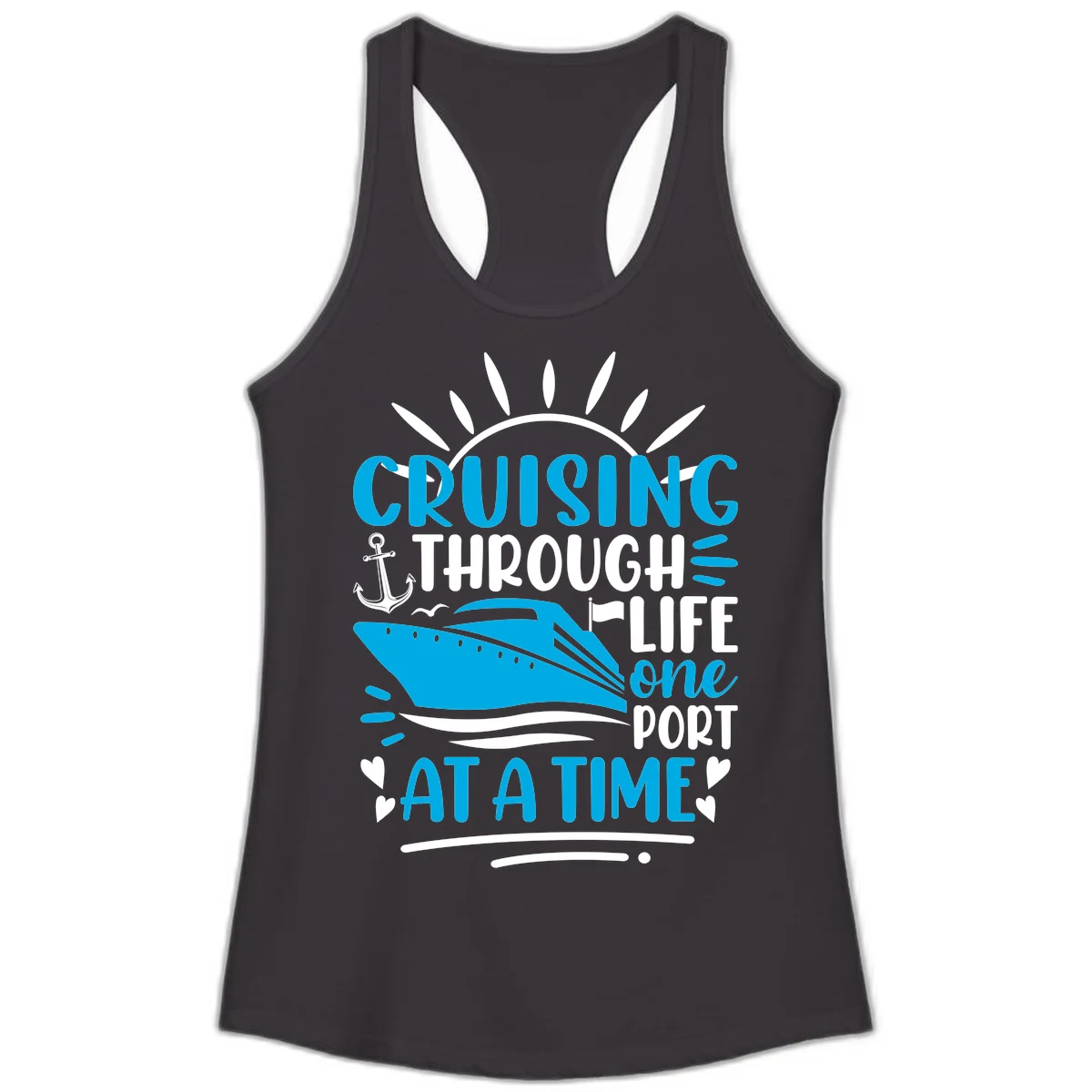 Cruising Through Life One Port At A Time Ladies Tank in Black