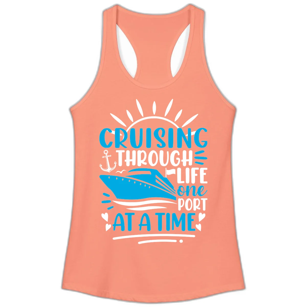 Cruising Through Life One Port At A Time Ladies Tank in Solid Light Orange