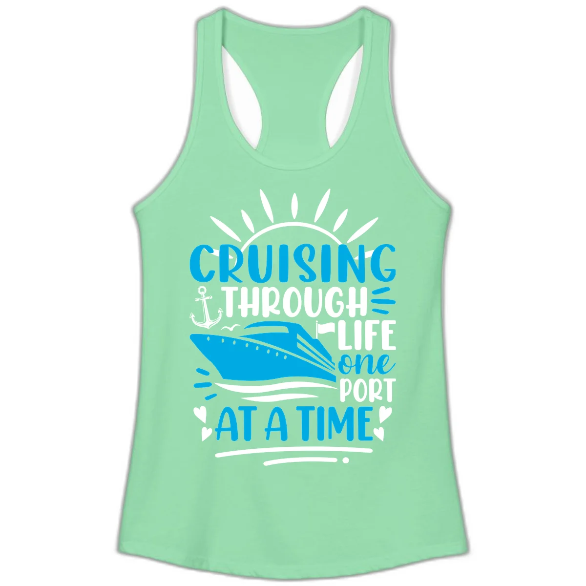 Cruising Through Life One Port At A Time Ladies Tank in Solid Mint