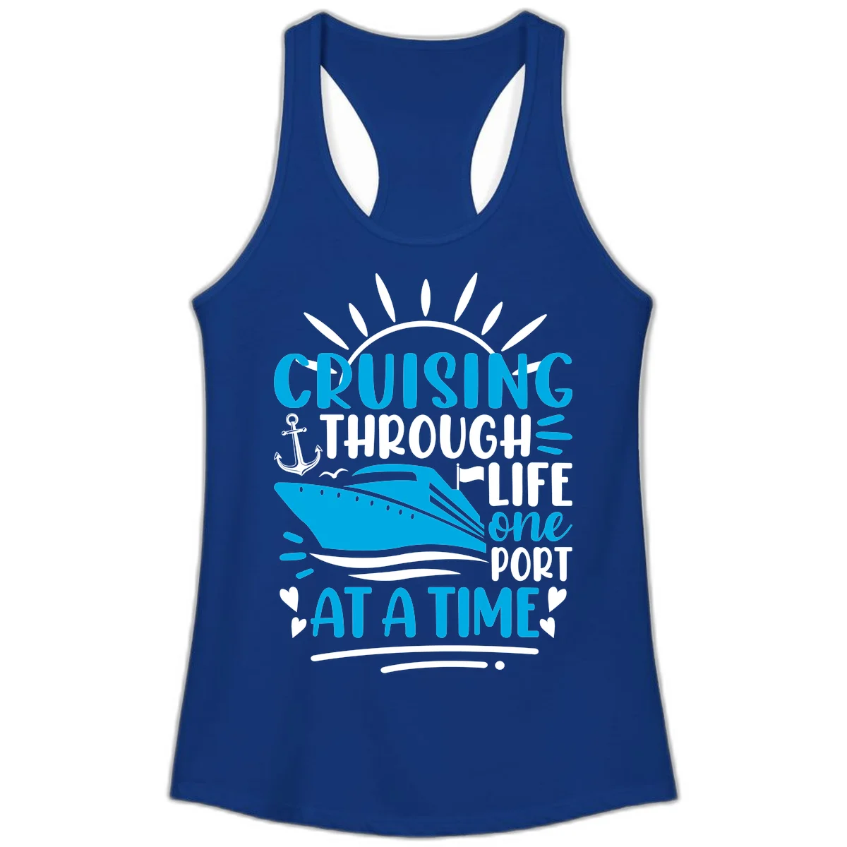 Cruising Through Life One Port At A Time Ladies Tank in Solid Royal