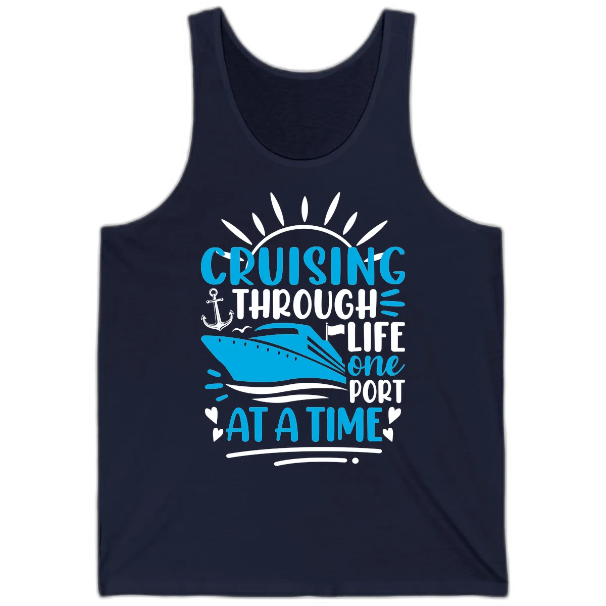 Cruising Through Life One Port At A Time Tank in Navy