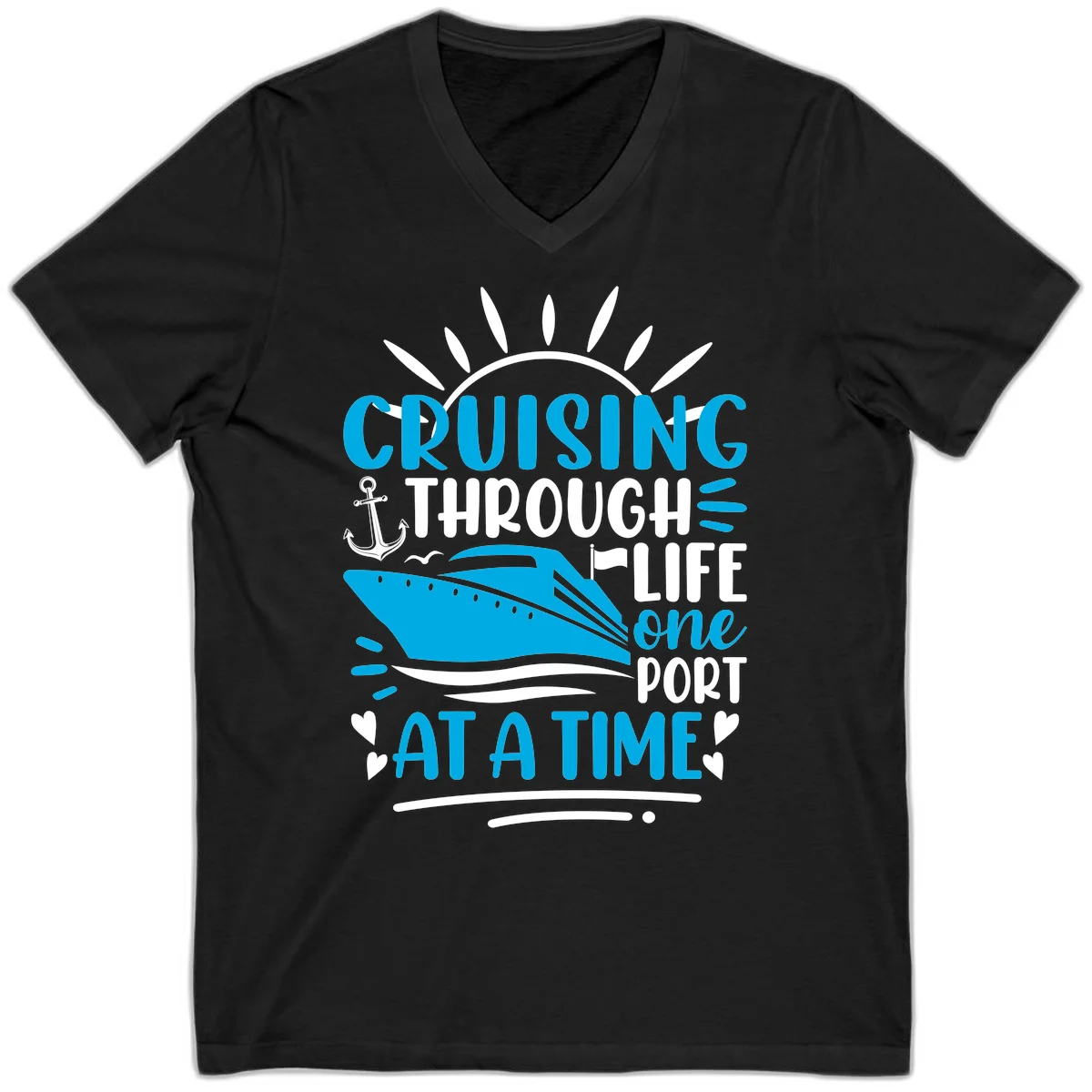 Cruising Through Life One Port At A Time V-Neck in Black